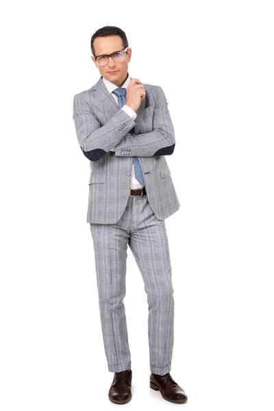Homem Negócios Adulto Bonito Terno Elegante Isolado Branco — Fotografia de Stock Grátis
