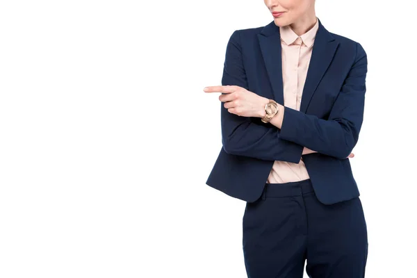 Cropped Shot Businesswoman Pointing Side Isolated White — Stock Photo, Image