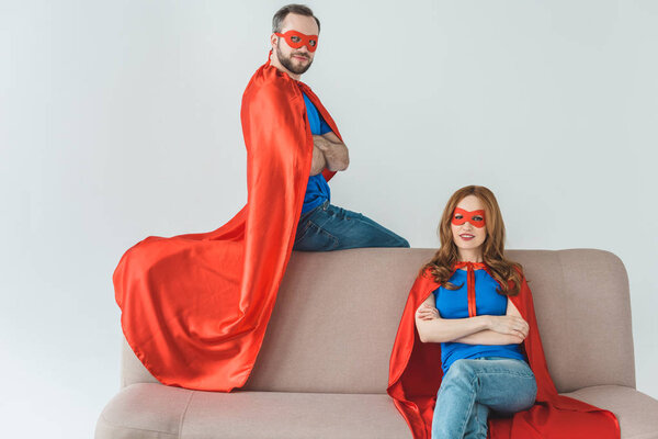 Superheroes on couch