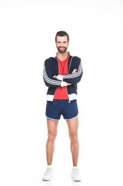 beyaz izole çapraz kollu sportif eğitmen