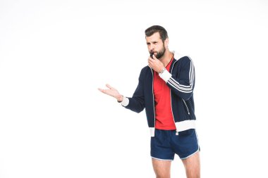 Retro sportif Koç ile üzerine beyaz izole düdük,