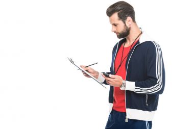 Kronometre ve beyaz izole Pano, sportif Koç