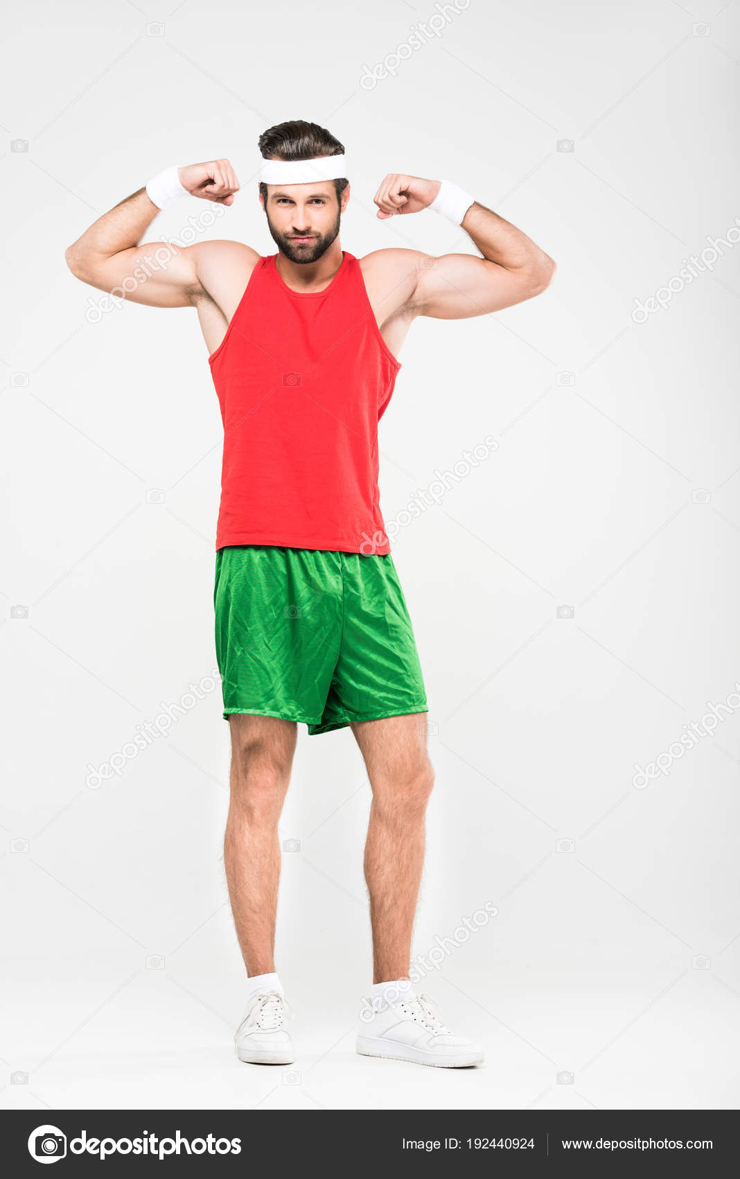 Sportman Retro Sportkleding Tonen Van Spieren Ge soleerd Wit