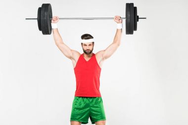güçlü sporcu ile üzerine beyaz izole halter egzersiz