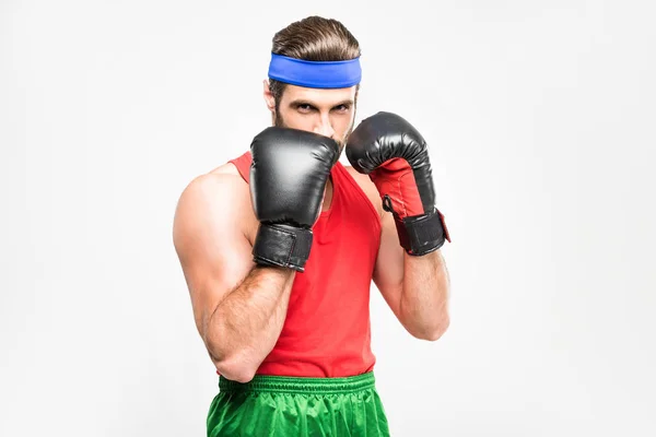 Ретро Спортсмен Боксёрских Перчатках Изолированный Белом — Бесплатное стоковое фото