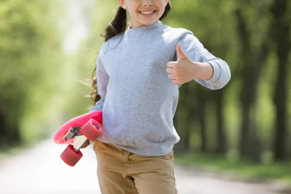 Cropped Image Child Penny Board Doing Thumb Gesture — Stock Photo, Image