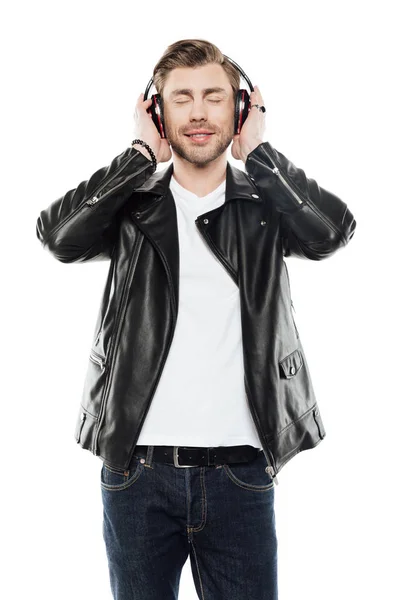 Man listening music in headphones — Stock Photo