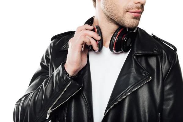 Hombre con auriculares en el cuello - foto de stock