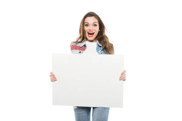 Young woman holding empty banner — Stock Photo