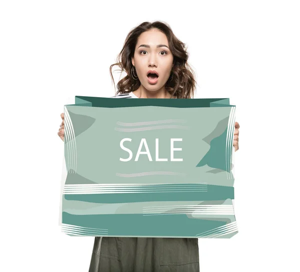 Woman with sale banner — Stock Photo