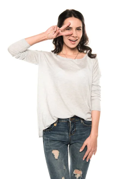 Woman with peace symbol — Stock Photo