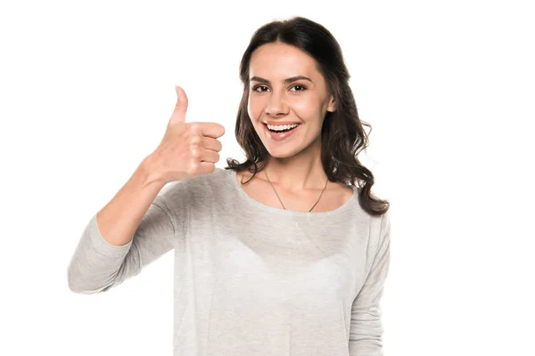 Hermosa mujer con el pulgar hacia arriba - foto de stock