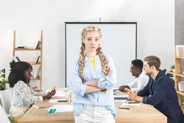 Upset businesswoman in office — Stock Photo