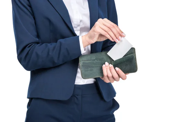Businesswoman holding wallet — Stock Photo
