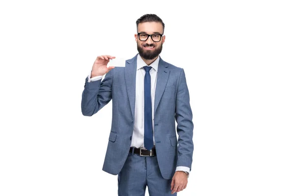 Businessman holding business card — Stock Photo