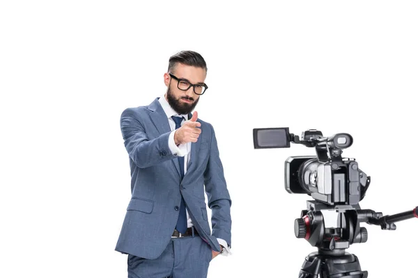 Television reporter in front of camera — Stock Photo