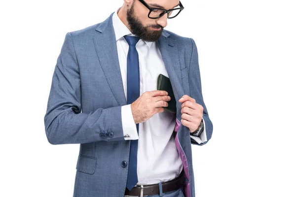 Schöner Geschäftsmann mit Geldbörse — Stockfoto