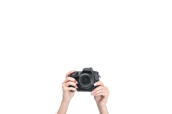Photographer taking photo on camera — Stock Photo