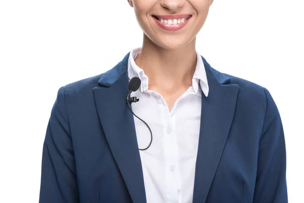 Newscaster with tie clip microphone — Stock Photo