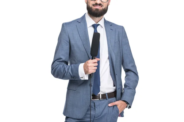 Anchorman holding microphone — Stock Photo