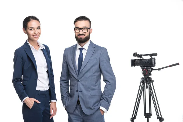 Announcers near video camera — Stock Photo