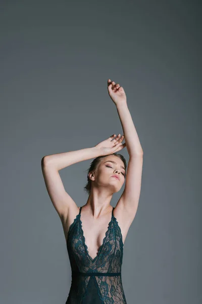 Sensual woman in lace bodysuit — Stock Photo