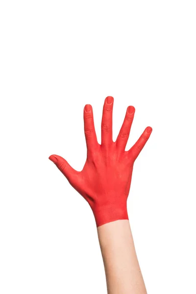 Hand in roter Farbe — Stockfoto