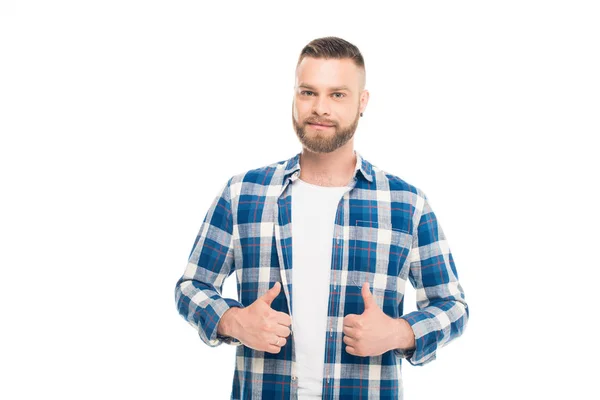 Homme barbu avec les pouces levés — Photo de stock