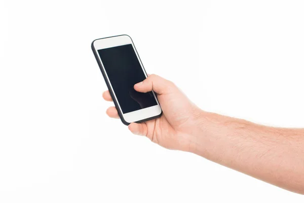 Smartphone with blank screen in hand — Stock Photo