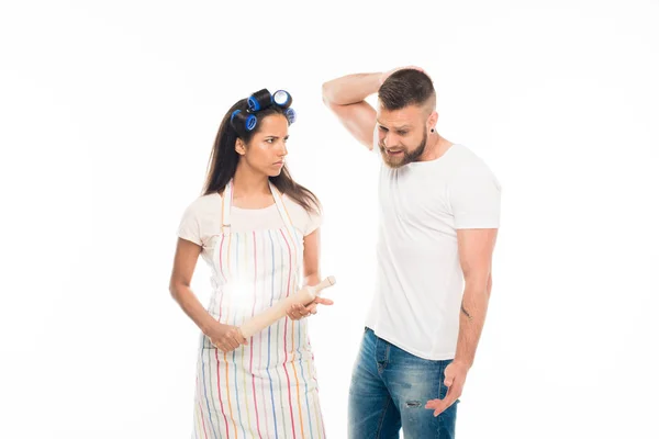 Angry housewife having conflict with husband — Stock Photo