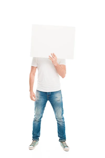 Hombre guapo con banner en blanco - foto de stock