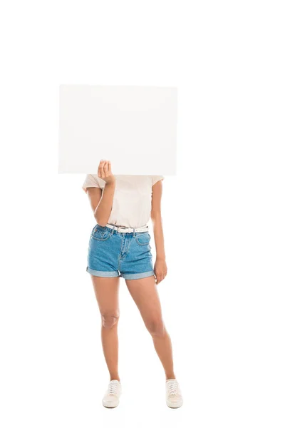 Mujer atractiva con banner en blanco — Stock Photo