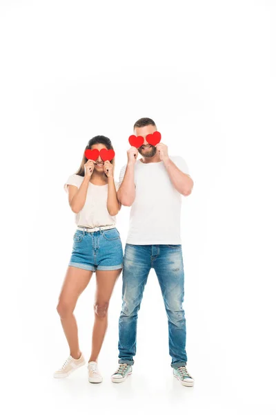 Casal com corações vermelhos — Fotografia de Stock