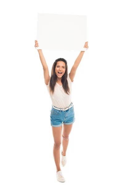 Mujer atractiva con banner en blanco - foto de stock