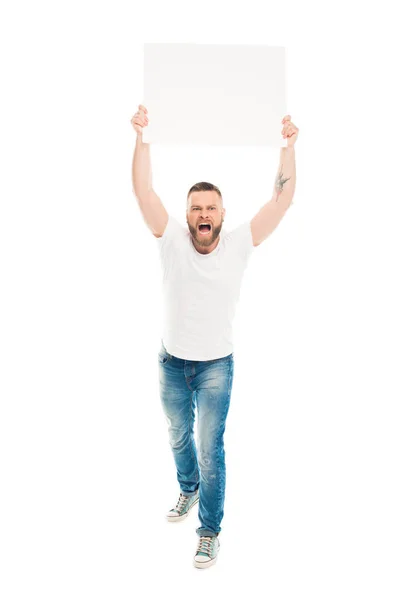 Barbudo hombre con bandera en blanco - foto de stock