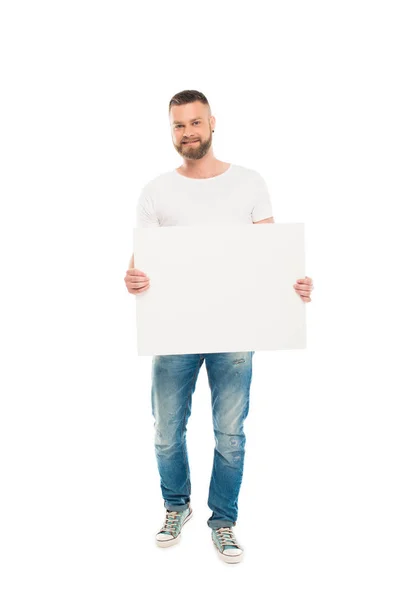 Barbudo hombre con bandera en blanco - foto de stock