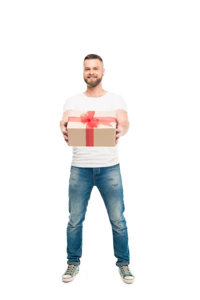 Bearded man with gift — Stock Photo