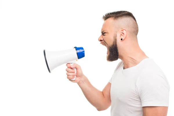 Hombre usando megáfono - foto de stock