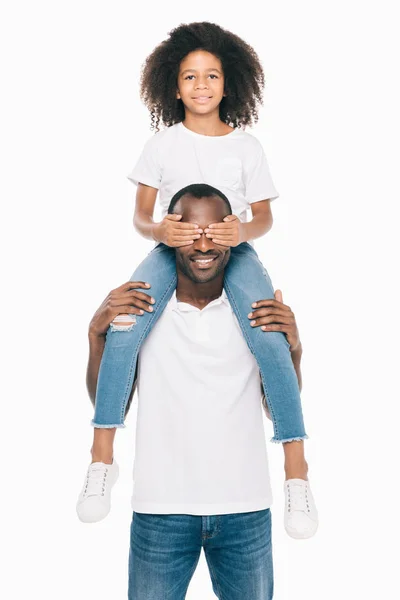 African american father carrying daughter — Stock Photo