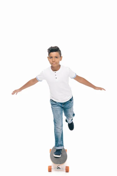 African american boy with skateboard — Stock Photo