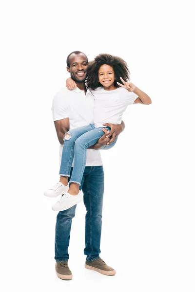 African american father carrying daughter — Stock Photo