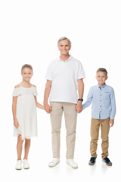 Grand-père et petits-enfants se tenant la main — Photo de stock