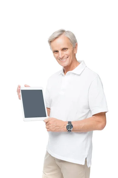 Homme âgé avec tablette numérique — Photo de stock