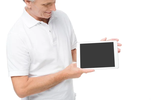 Homme présentant tablette numérique — Photo de stock