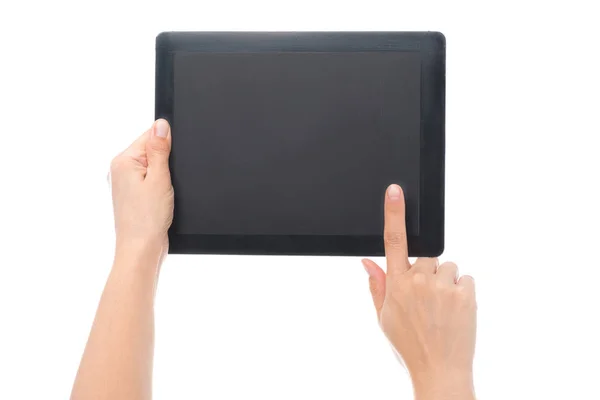 Mani che tengono tablet digitale — Foto stock