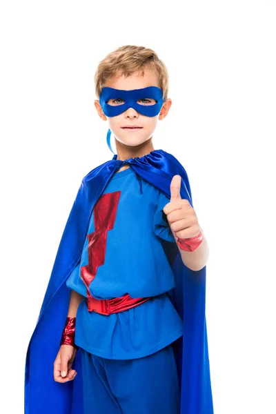 Superhero boy showing thumb up — Stock Photo