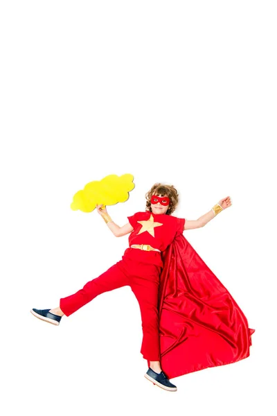 Superhero boy with yellow cloud — Stock Photo