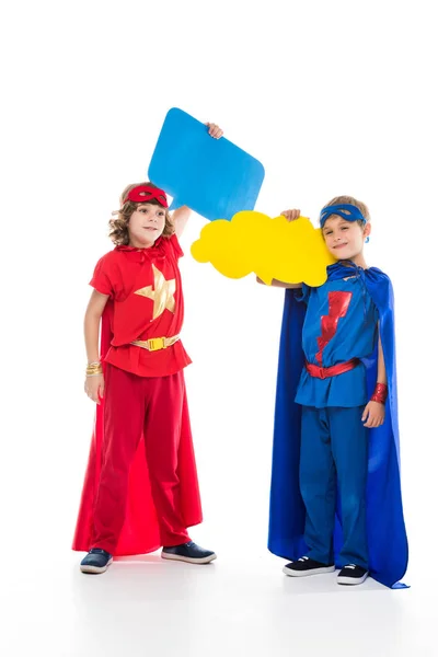 Superheroes with empty speech bubbles — Stock Photo