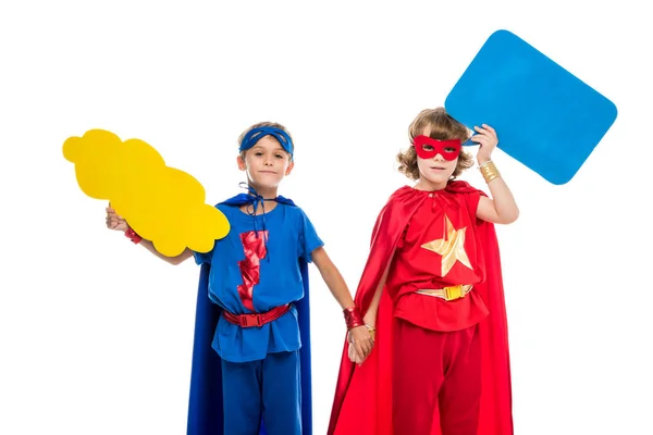 Superheroes with empty speech bubbles — Stock Photo