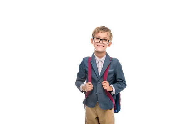 Adorable schoolboy with backpack — Stock Photo